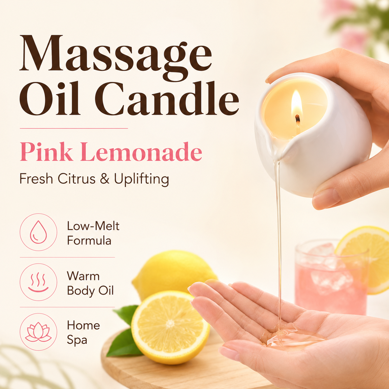 Massage Candle Melting - Ceramic Massage Oil Candle Pink Lemonade
