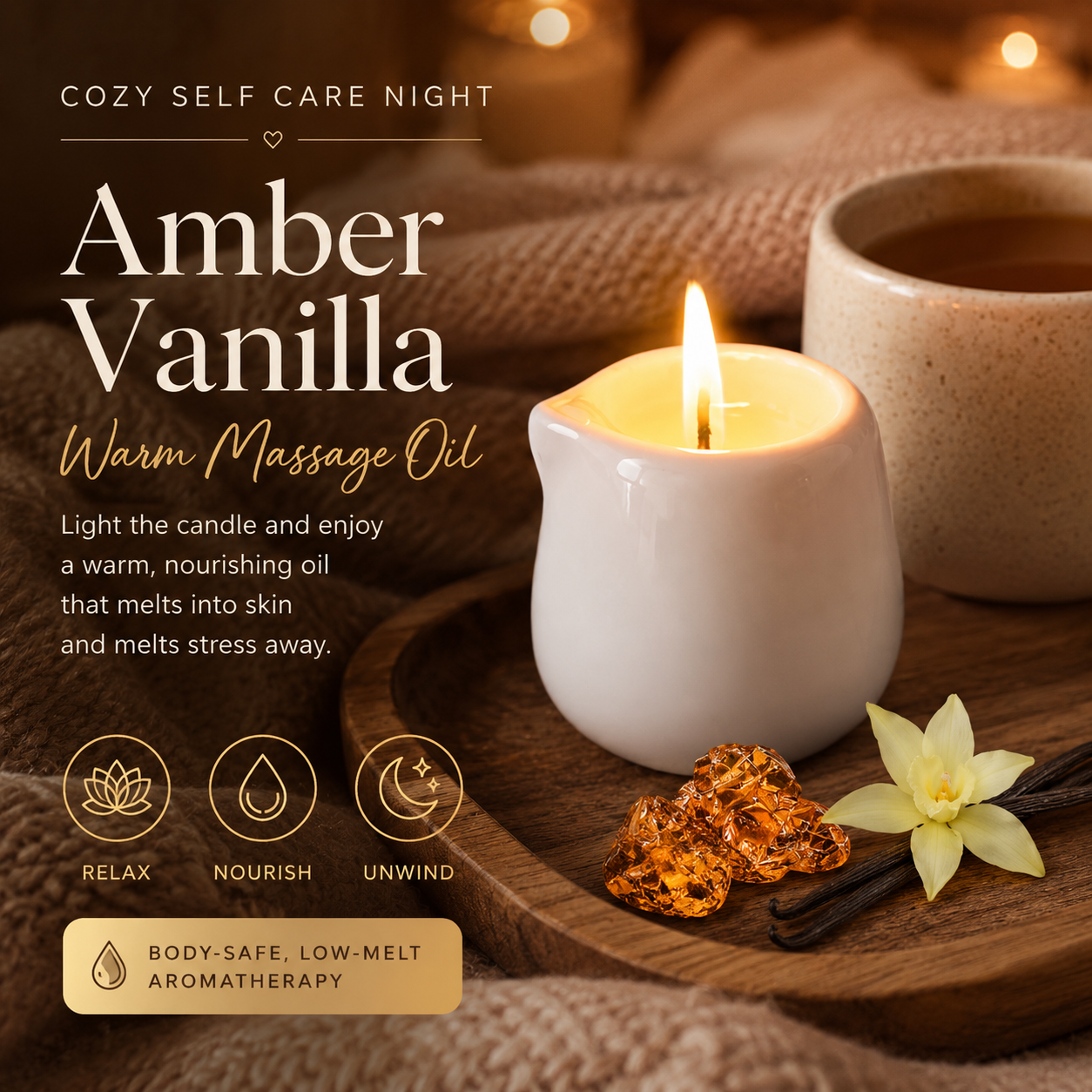 Massage Candle Melting - Ceramic Massage Oil Candle Amber Vanilla