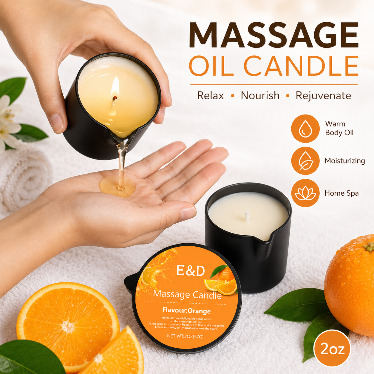 Massage Candle Melting - Orange Massage Oil Candle 2 oz,