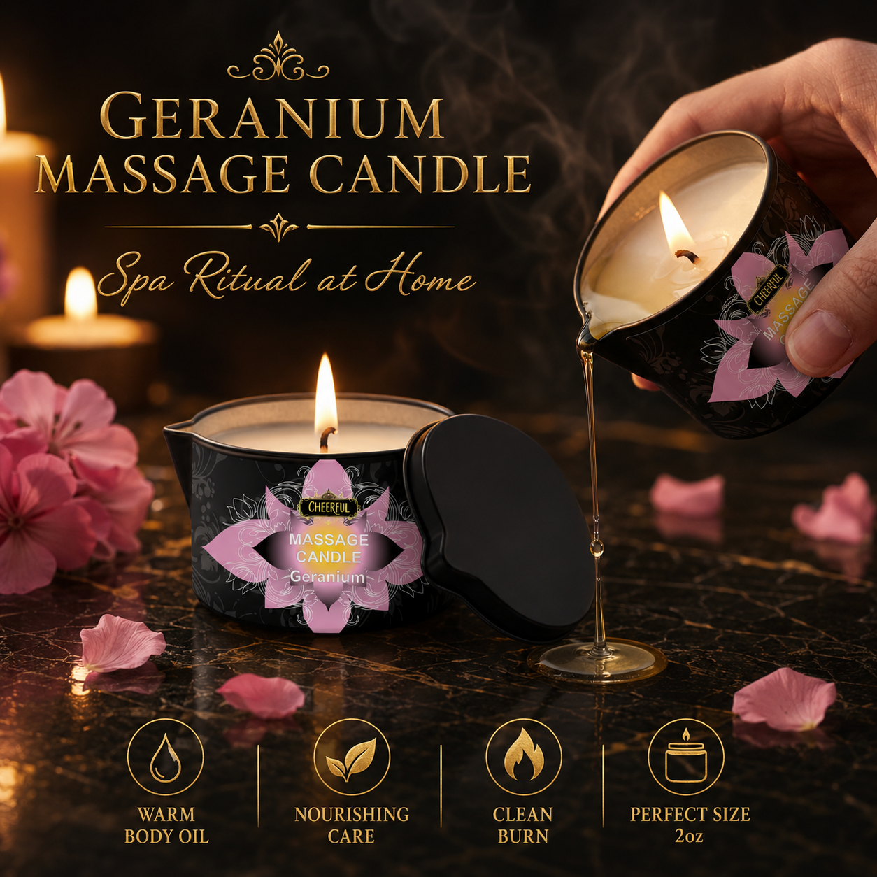 Geranium Massage Oil Candle 2o - Massage Candle Melting บทวิจารณ์และราคา