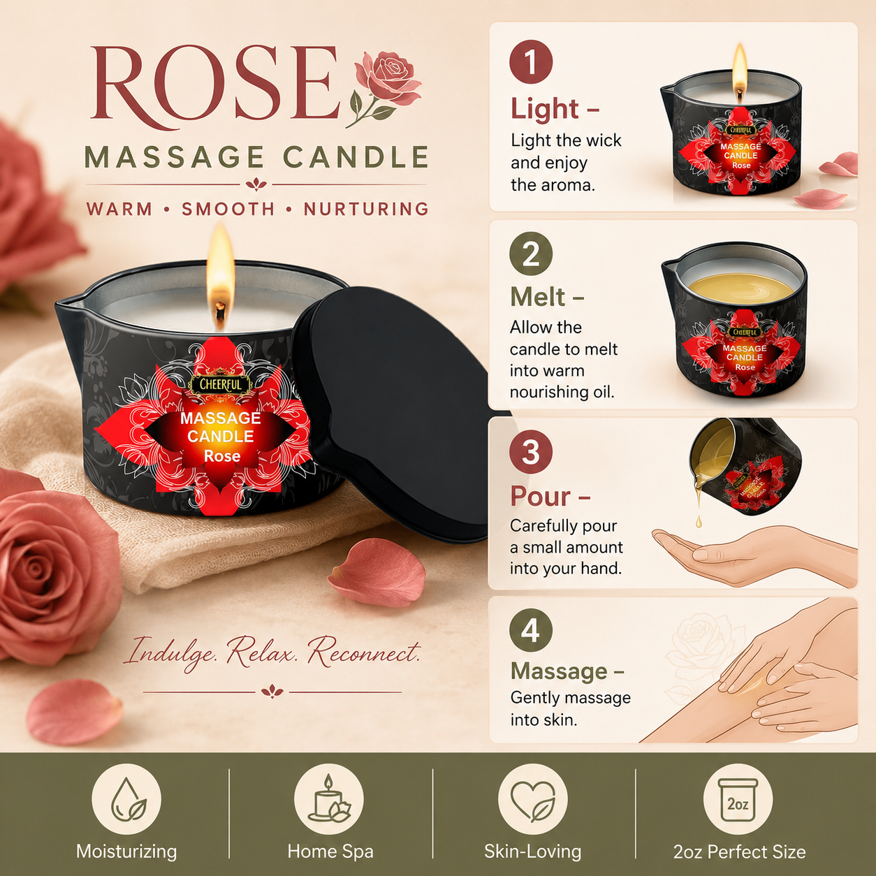 Rose Massage Oil Candle 2oz Bo - Massage Candle Melting บทวิจารณ์และราคา