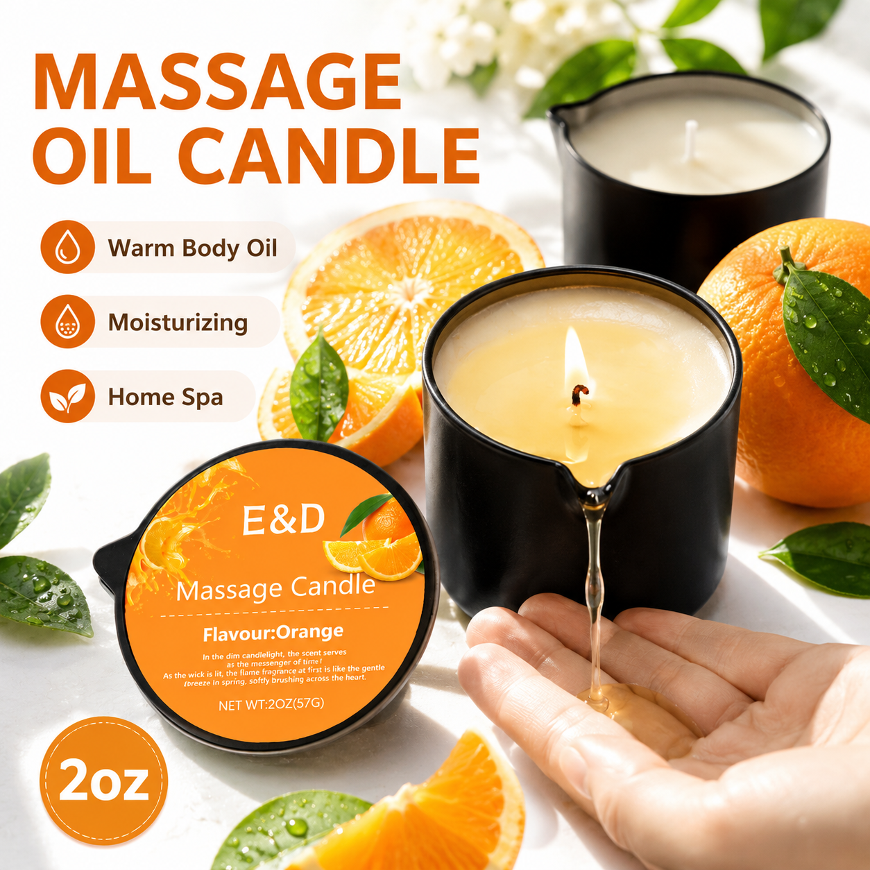 Orange Massage Oil Candle 2 oz - Massage Candle Melting บทวิจารณ์และราคา