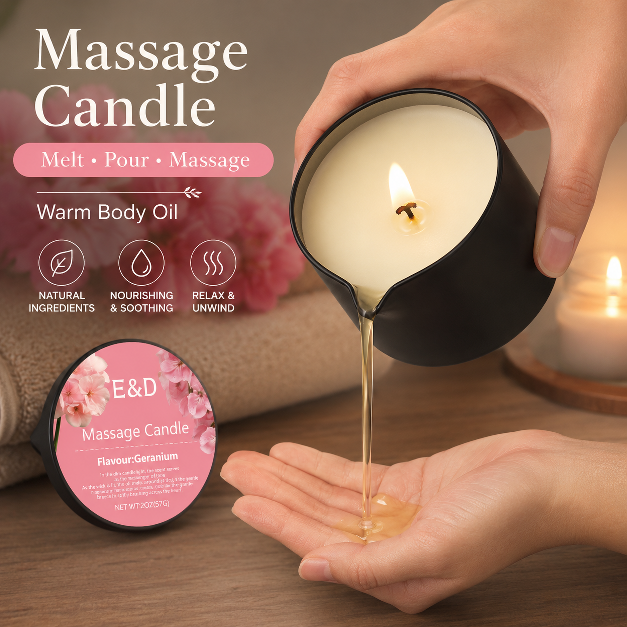 Geranium Massage Oil Candle 2o - Massage Candle Melting บทวิจารณ์และราคา