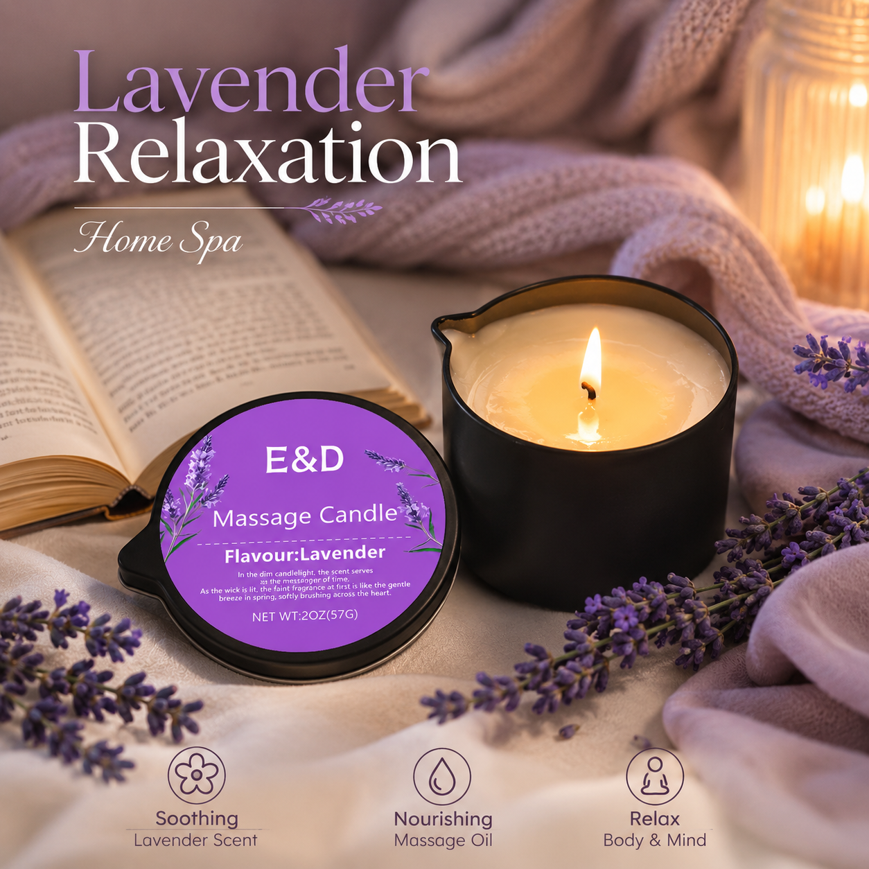 Lavender Massage Oil Candle 2o - Massage Candle Melting บทวิจารณ์และราคา